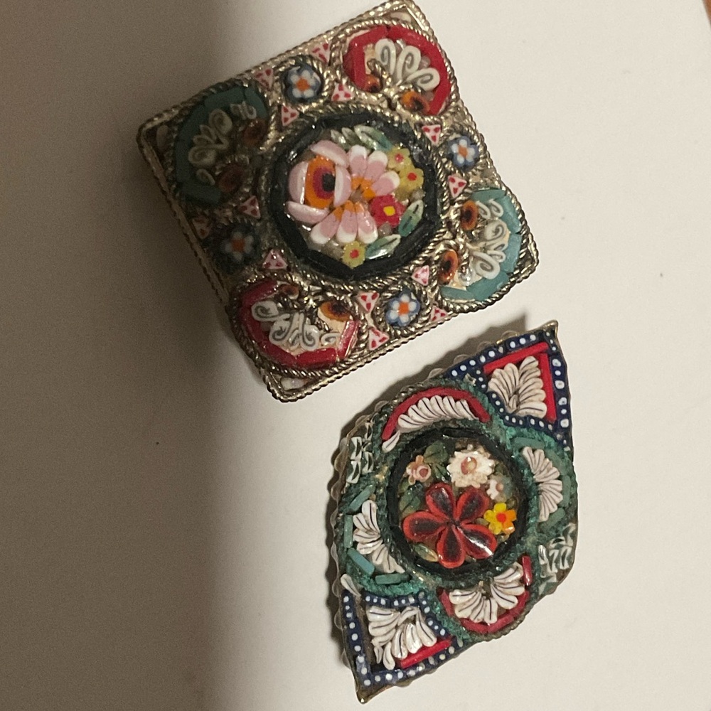 Vintage Floral Mosaic Brooch Set MADE MADE R.M IN ITALY
